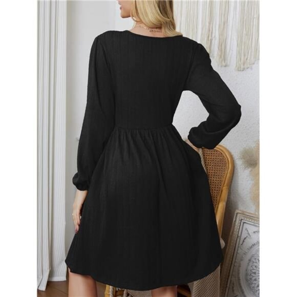 Women's Sweater Dress Ribbed Knit Black - Picture 5 of 6